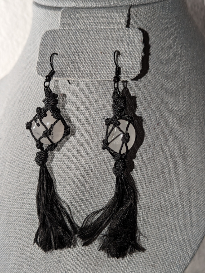 Black Rutile (Rutilated Quartz) Tassel Earrings