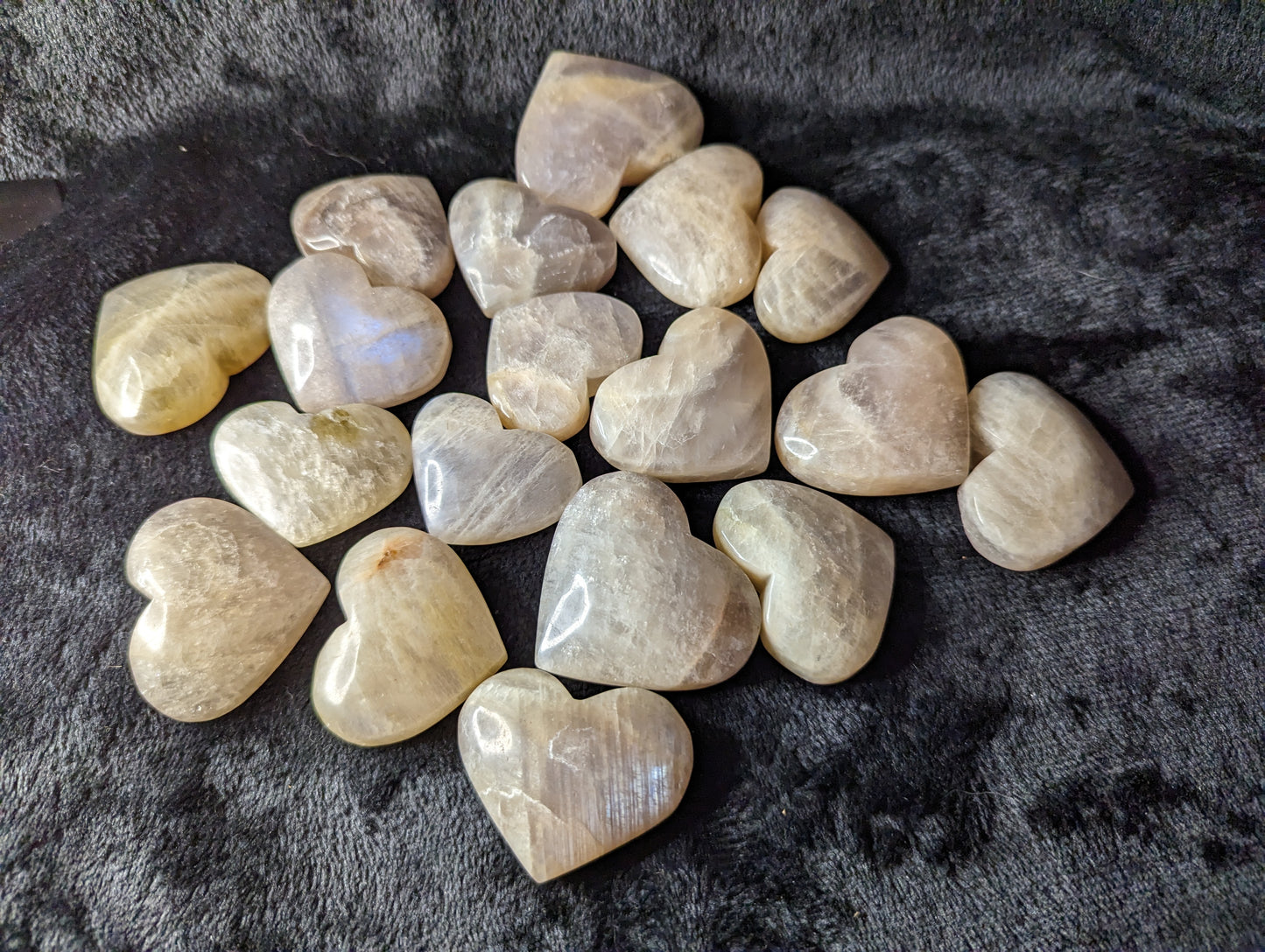 Blue Flash Moonstone Palm Hearts