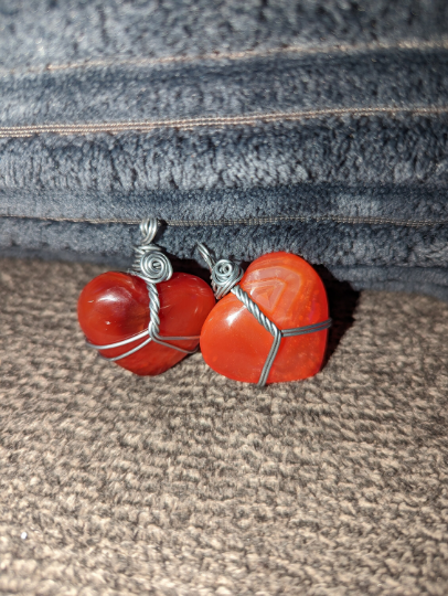 Hand Wrapped Carnelian Heart Pendant